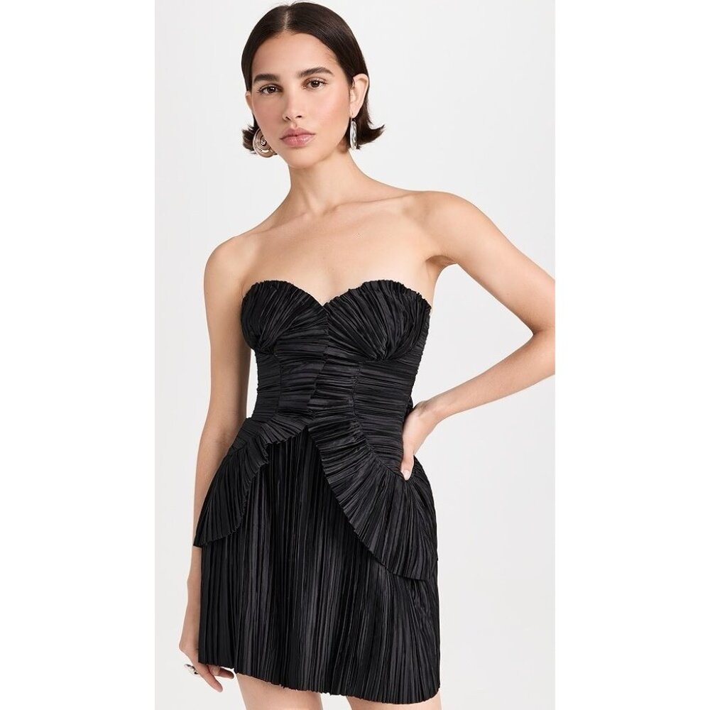 cult gaia Black Strapless Pleated Mini Dress
